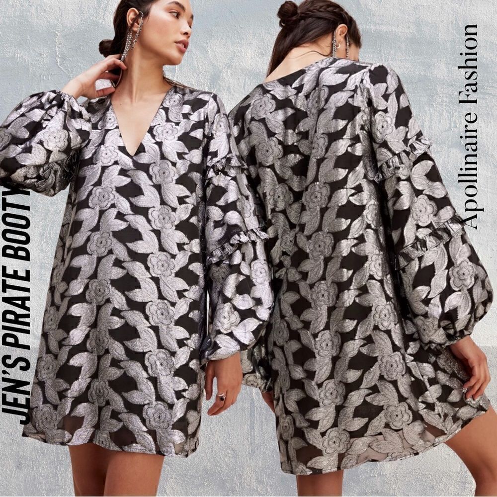 JENS PIRATE BOOTY RISING STARS MINI DRESS IN METALLIC BLACK AND SILVER SMALL P